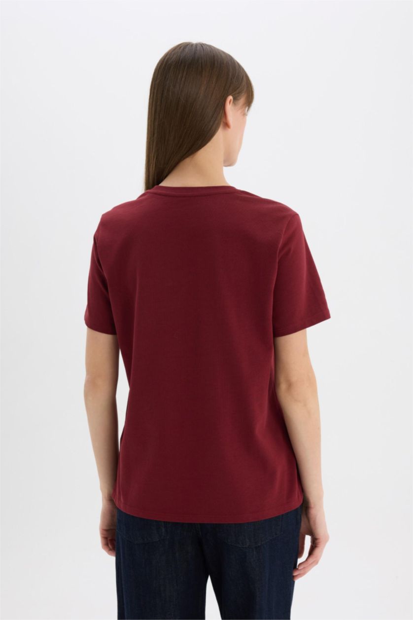 WOMAN Bordeaux Regular Fit Crew Neck Basic Premium Burgundy T-Shirt