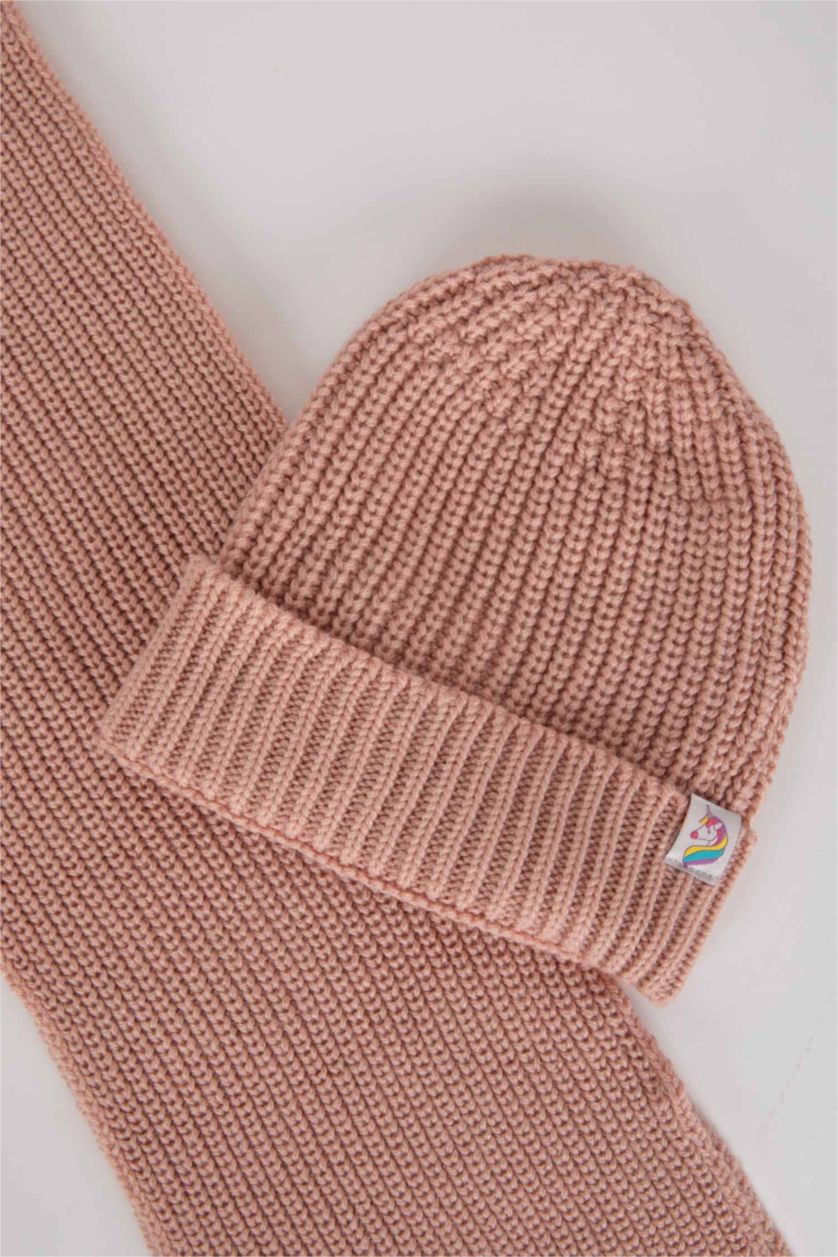 بنات زهري طقم قبعة سكارف بناتي - قطعتين