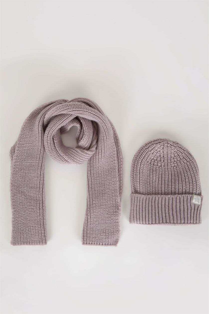 بنات بنفسجي طقم قبعة سكارف بناتي - قطعتين