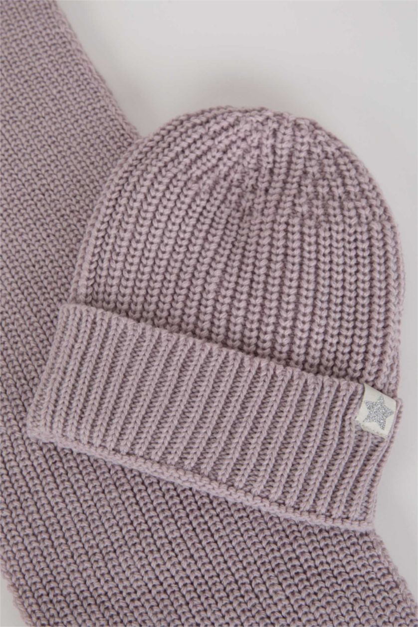 بنات بنفسجي طقم قبعة سكارف بناتي - قطعتين