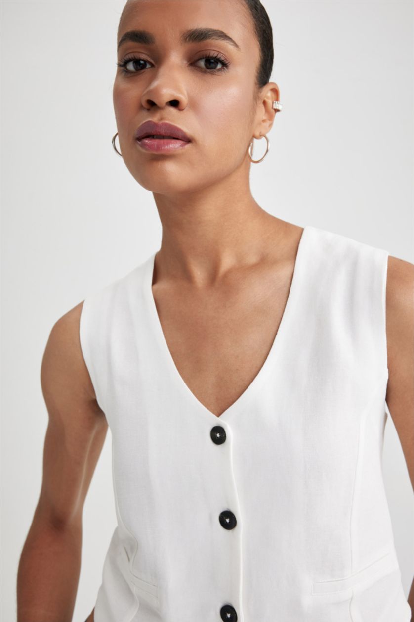 WOMAN White Slim Fit Linen Blend Blazer Vest