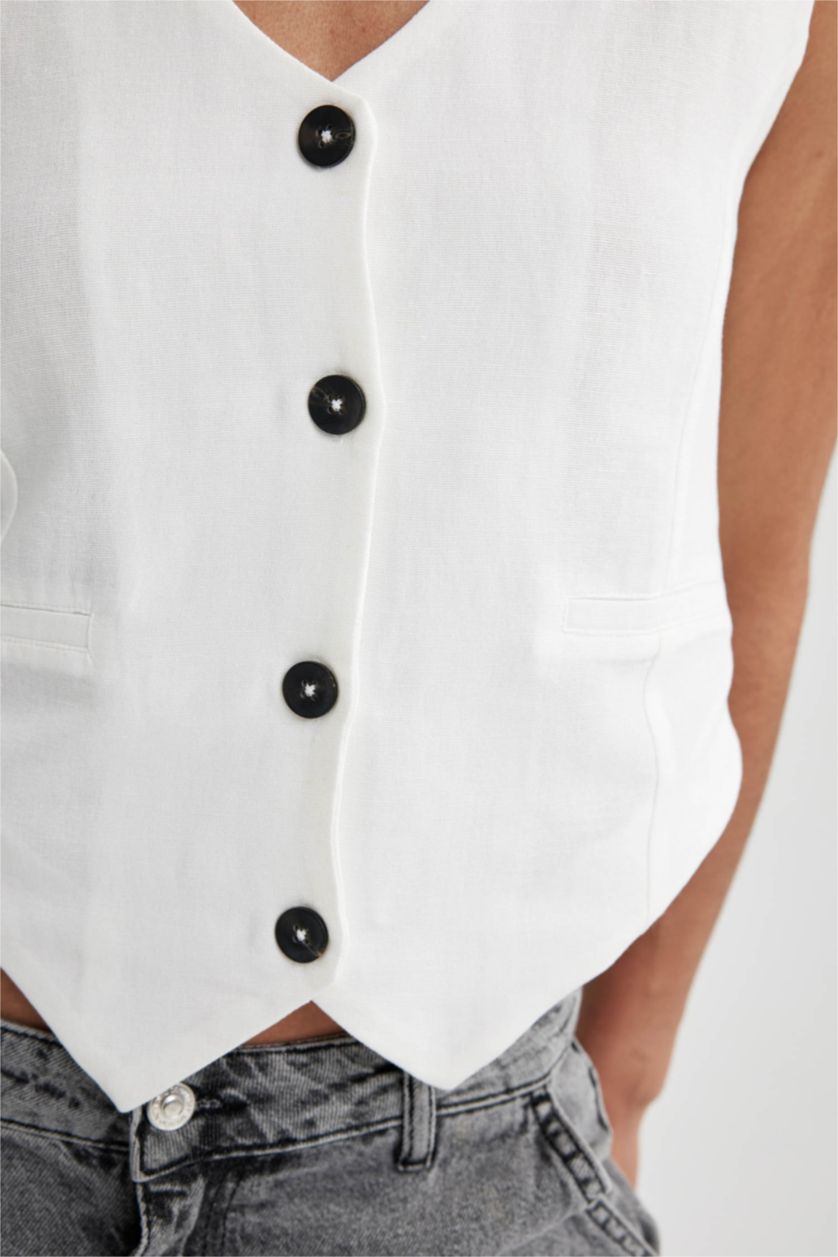 WOMAN White Slim Fit Linen Blend Blazer Vest