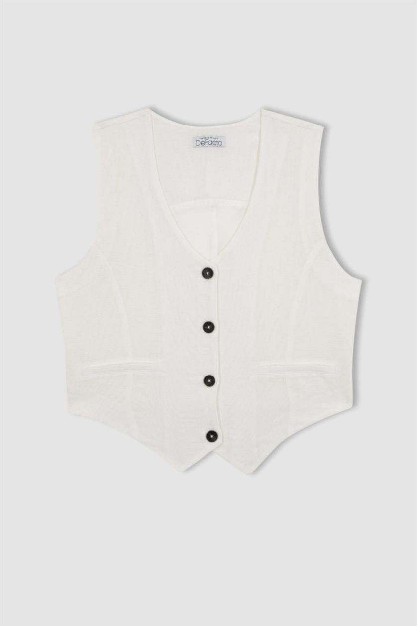 WOMAN White Slim Fit Linen Blend Blazer Vest