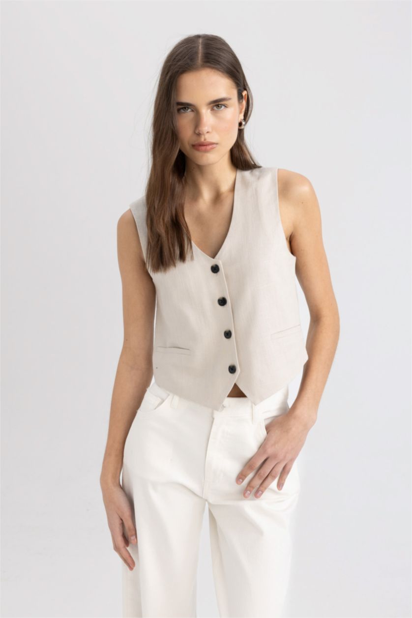 Женщины Песочный Жилет с V-образным вырезом