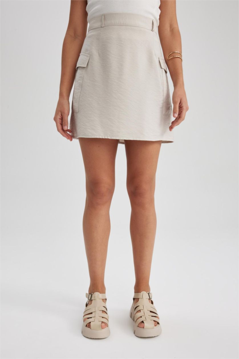 نساء اللون الحجري تنورة قصيرة تويل بقصة A بخصر عادي