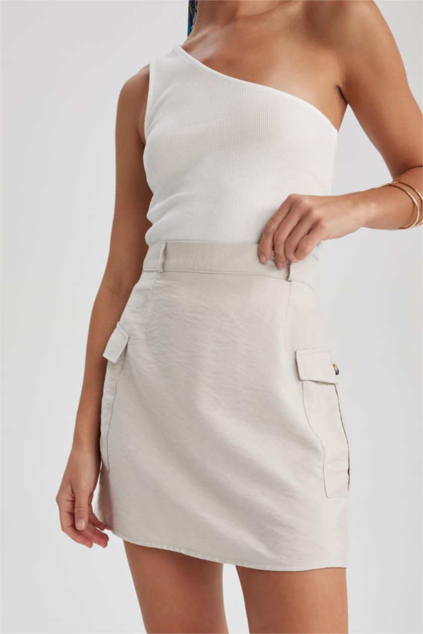 نساء اللون الحجري تنورة قصيرة تويل بقصة A بخصر عادي