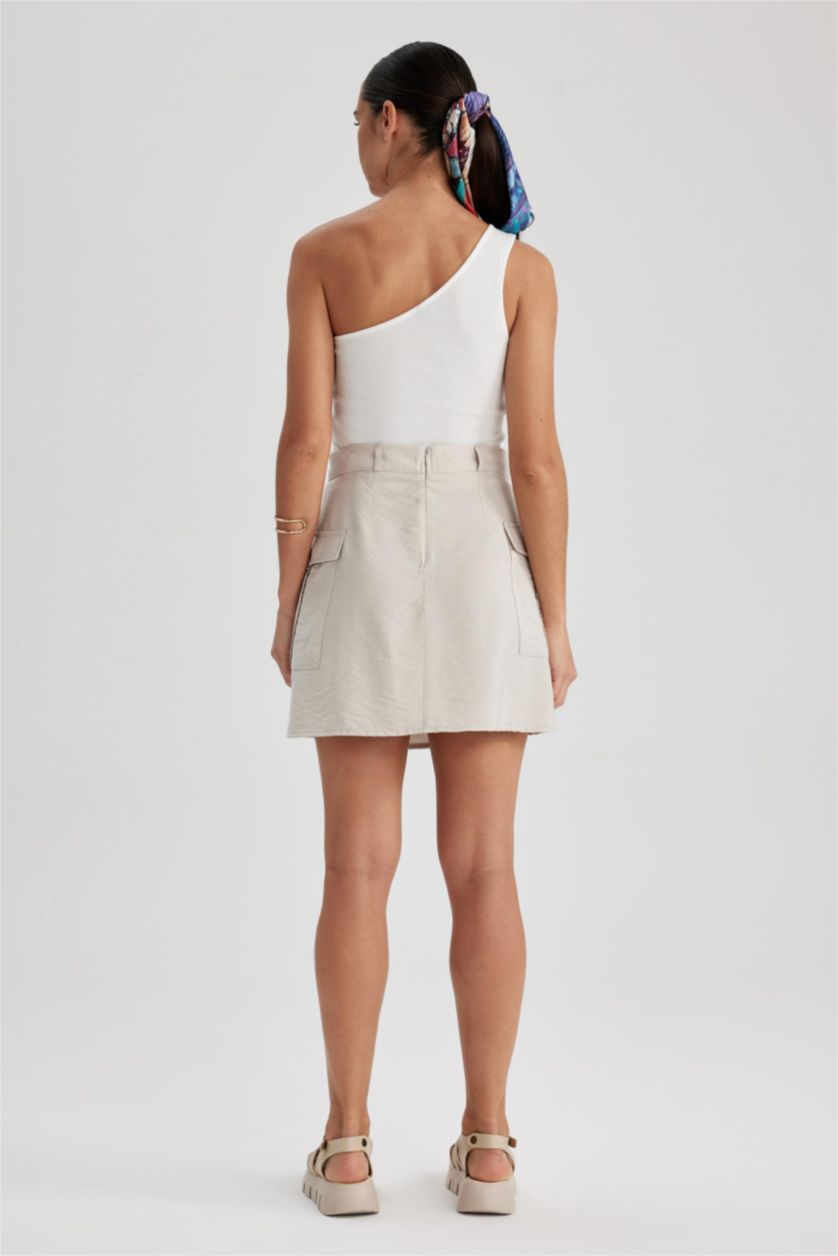 نساء اللون الحجري تنورة قصيرة تويل بقصة A بخصر عادي