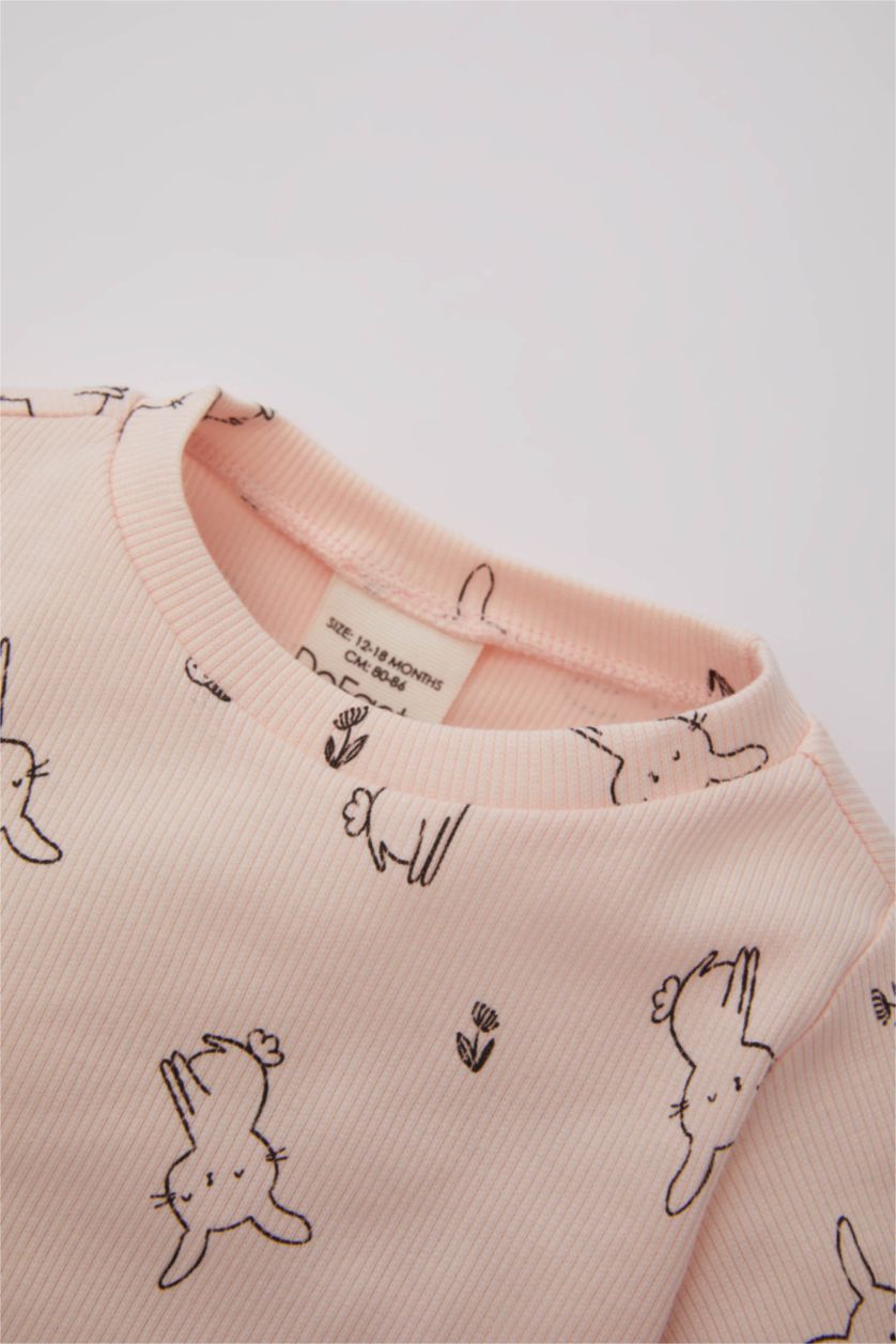 BABY GIRL Light Pink 2 piece Regular Fit Crew Neck Knitted Pyjamas