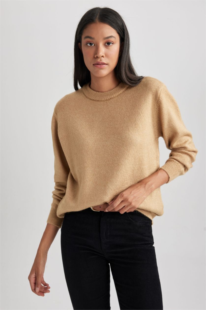 FEMME Beige Pull-Over Coupe Régulière Col Rond