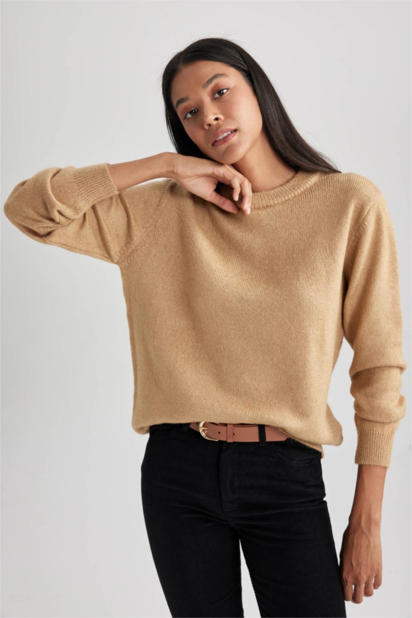 FEMME Beige Pull-Over Coupe Régulière Col Rond