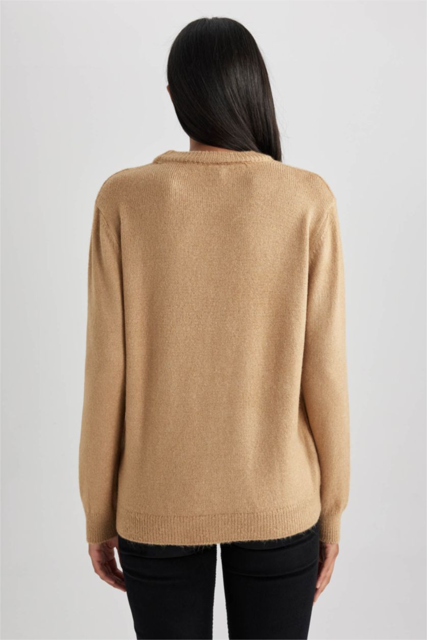 FEMME Beige Pull-Over Coupe Régulière Col Rond