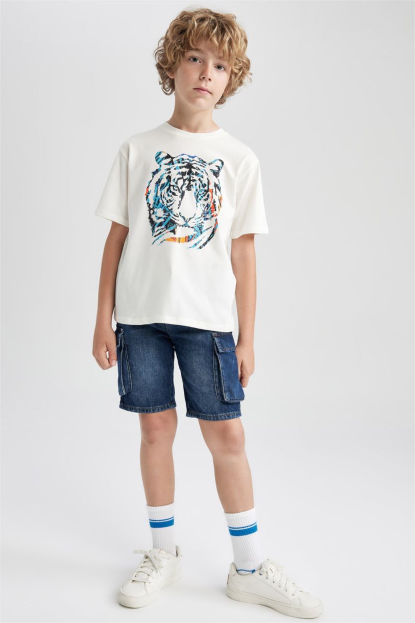 BOYS & TEENS Ecru Boy New Regular Fit Crew Neck Printed Short Sleeve T-Shirt