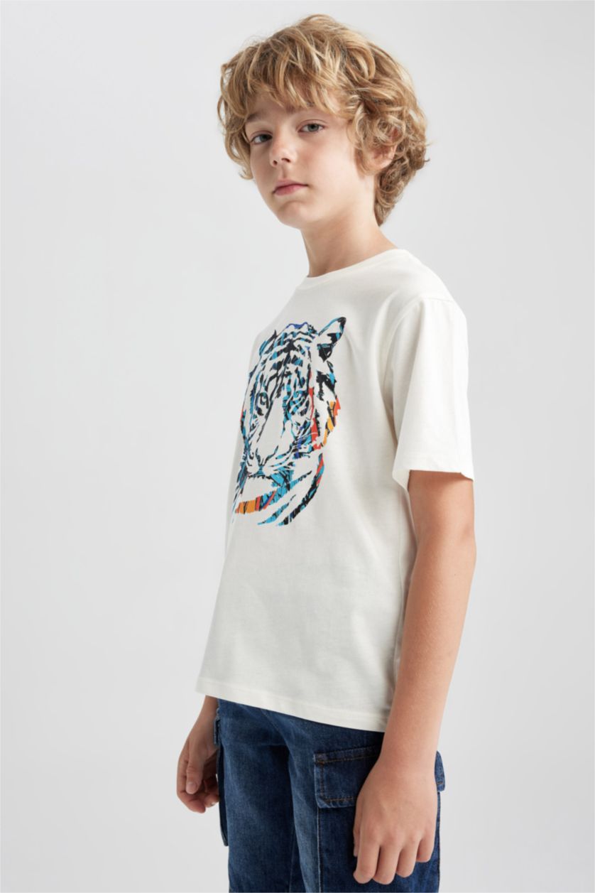 BOYS & TEENS Ecru Boy New Regular Fit Crew Neck Printed Short Sleeve T-Shirt