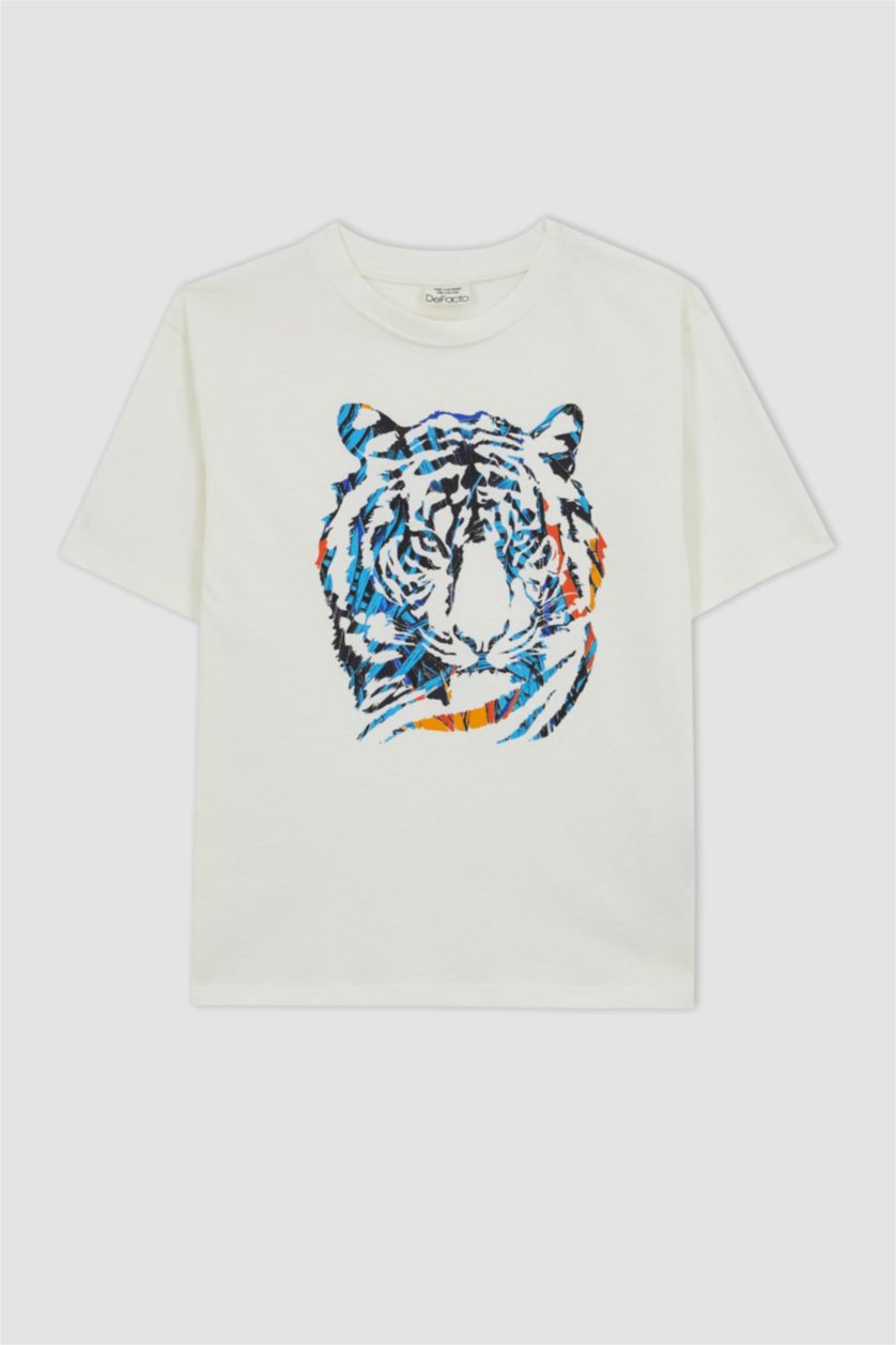 BOYS & TEENS Ecru Boy New Regular Fit Crew Neck Printed Short Sleeve T-Shirt