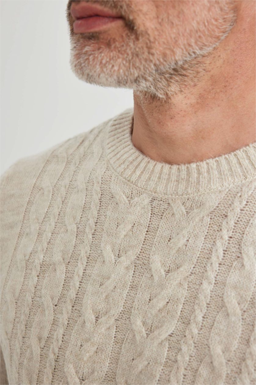 Чоловічий Бежевий меланж Пуловер стандартного крою з круглим вирізом трикотажний для чоловіків