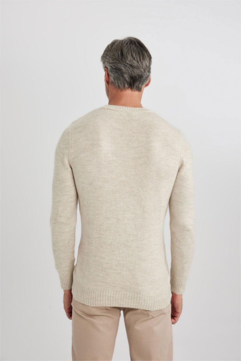 Чоловічий Бежевий меланж Пуловер стандартного крою з круглим вирізом трикотажний для чоловіків