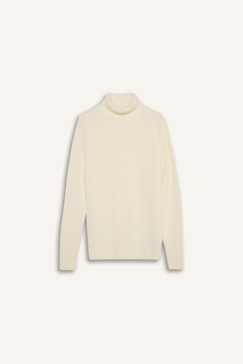 Мужчины Кремовый Свитер стандартного кроя с воротником