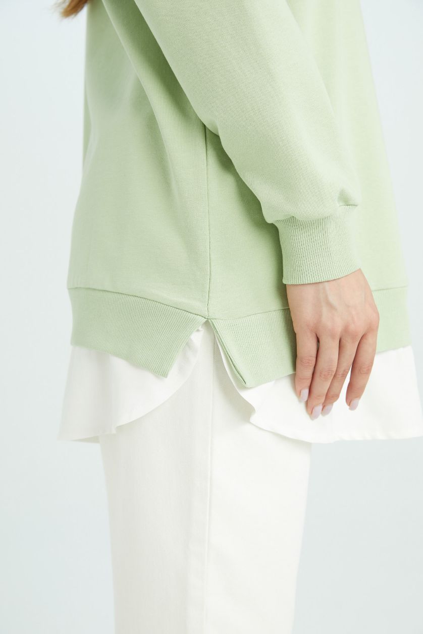 Kadın Mint Regular Fit Bisiklet Yaka Basic Düz Sweatshirt Tunik