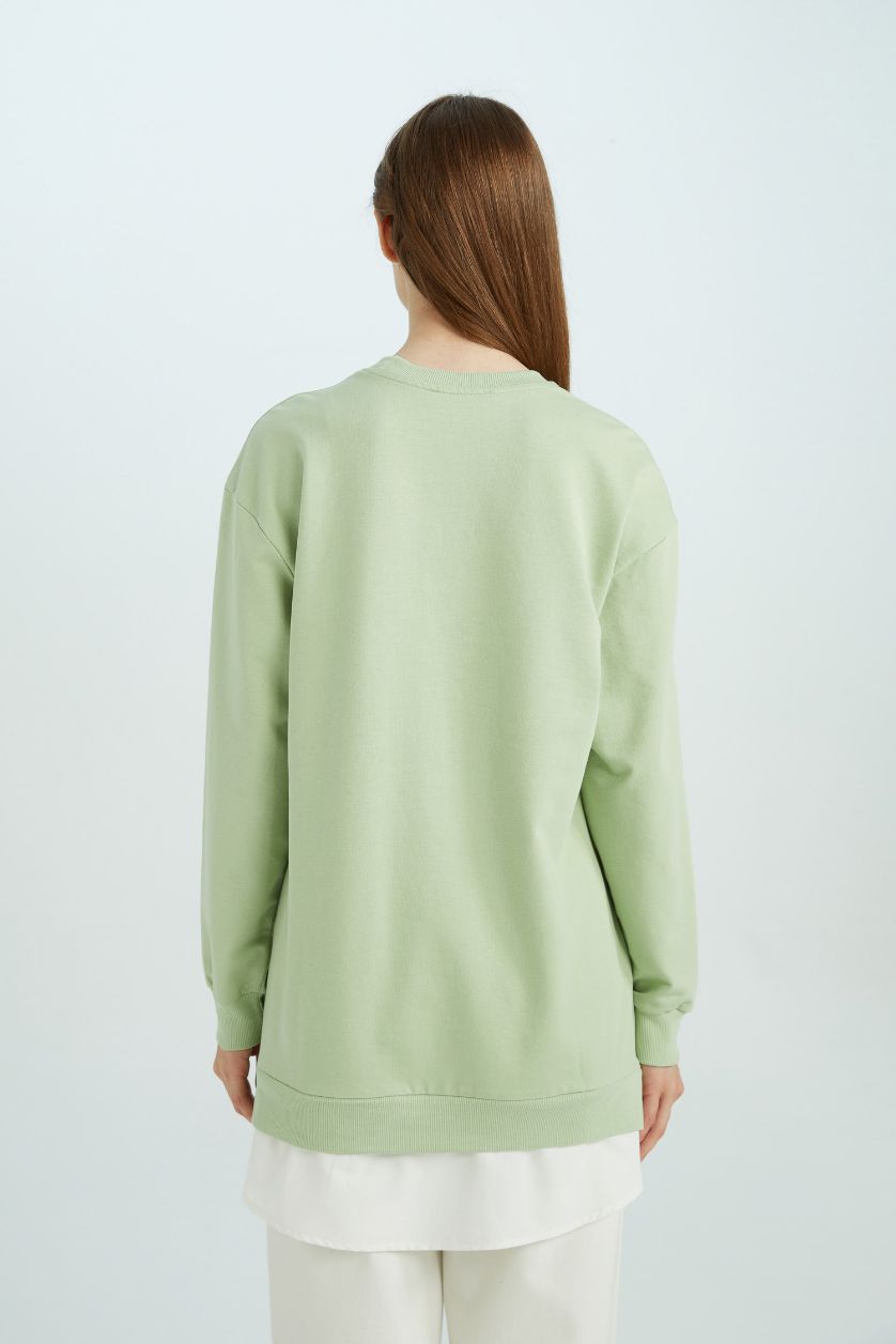 Kadın Mint Regular Fit Bisiklet Yaka Basic Düz Sweatshirt Tunik