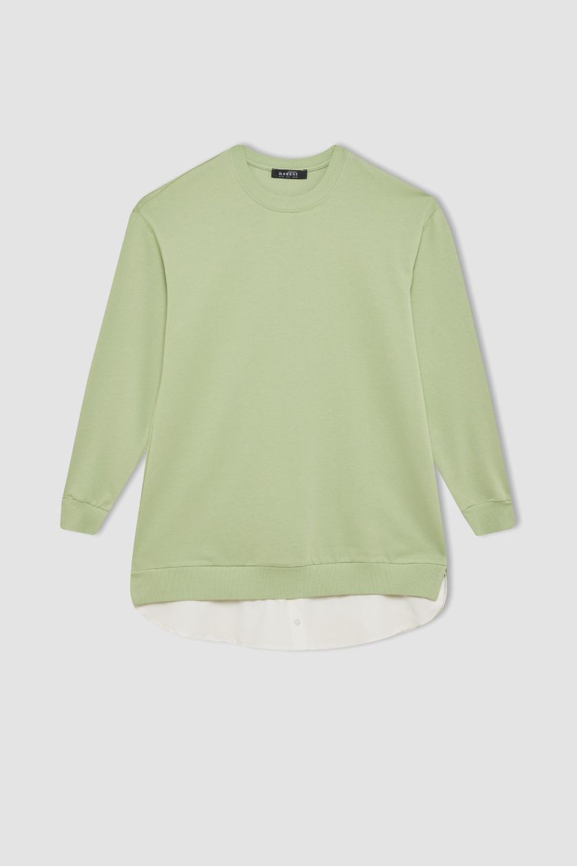Kadın Mint Regular Fit Bisiklet Yaka Basic Düz Sweatshirt Tunik