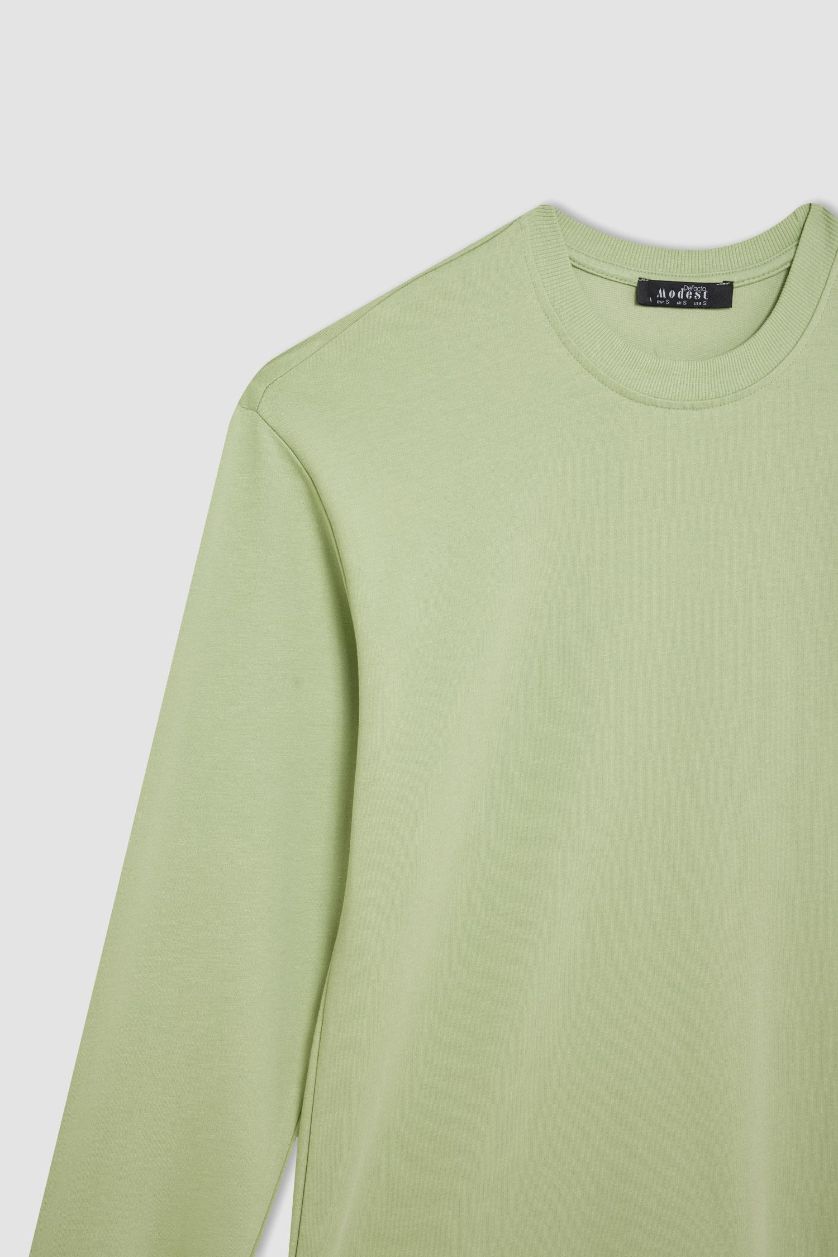 Kadın Mint Regular Fit Bisiklet Yaka Basic Düz Sweatshirt Tunik