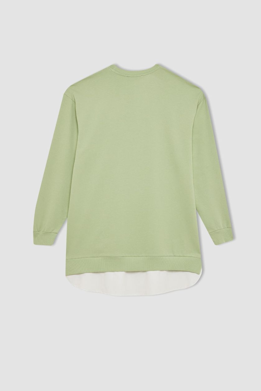 Kadın Mint Regular Fit Bisiklet Yaka Basic Düz Sweatshirt Tunik