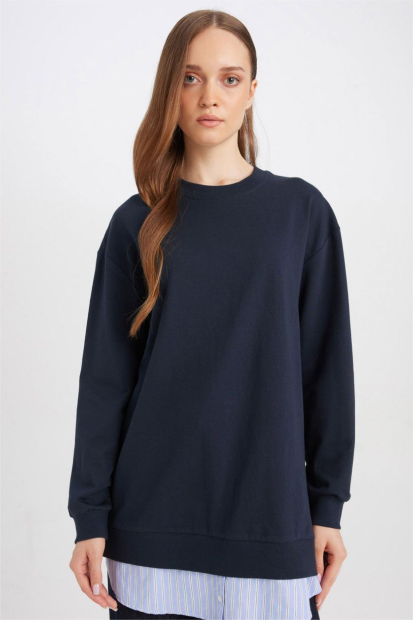Navy Woman Regular Fit Thin Sweatshirt Fabric Sweat Tunic 3168391