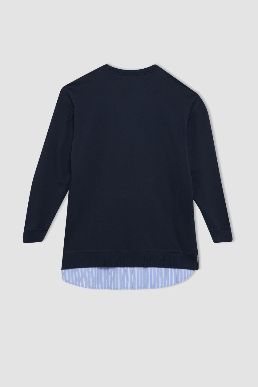 Kadın Lacivert Regular Fit Bisiklet Yaka Basic Düz  Sweatshirt Tunik