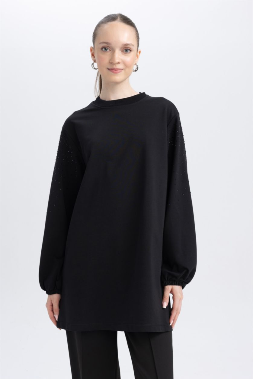 FEMME Noir Tunique Coupe Régulière Col Rond