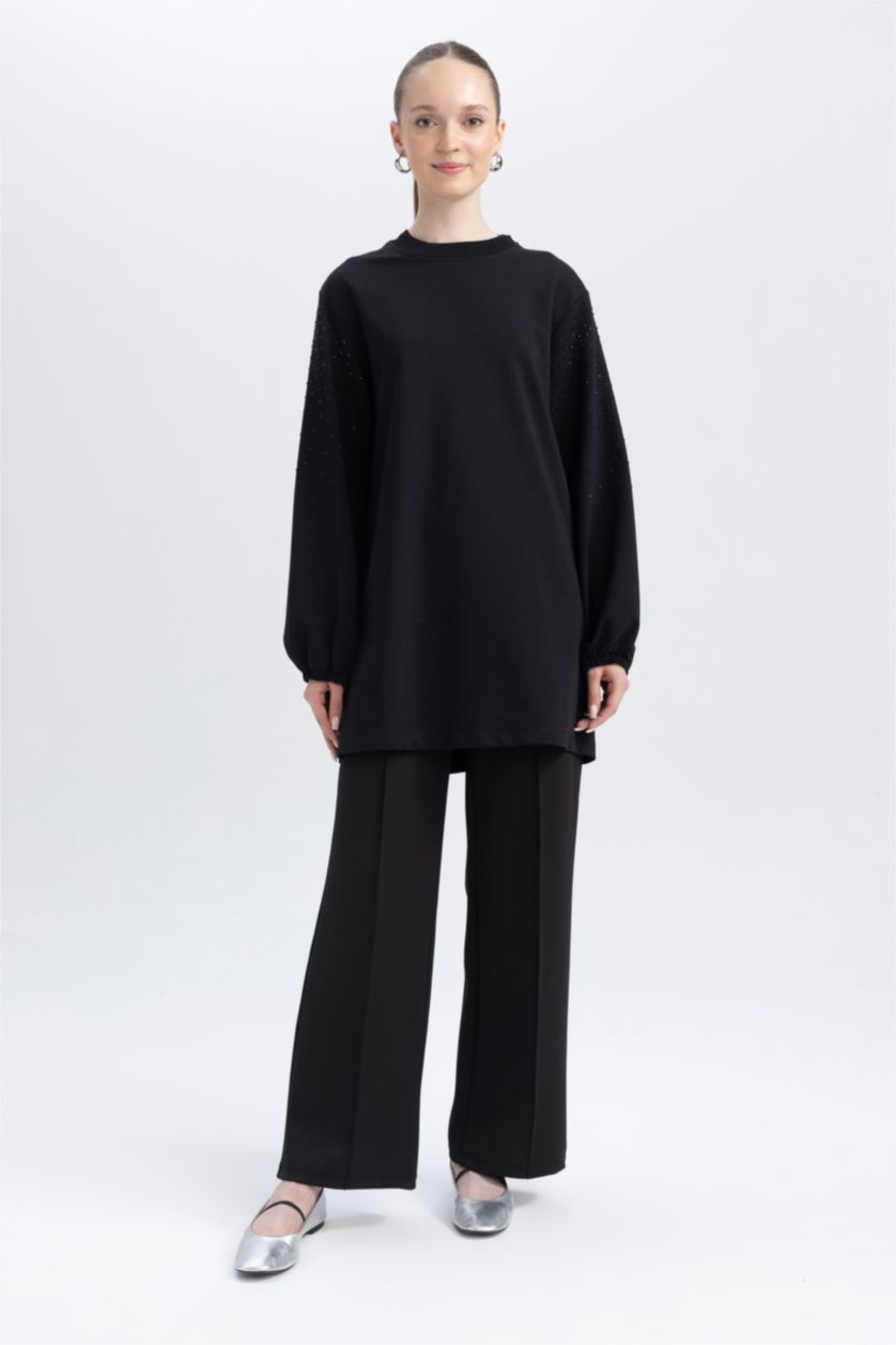 FEMME Noir Tunique Coupe Régulière Col Rond