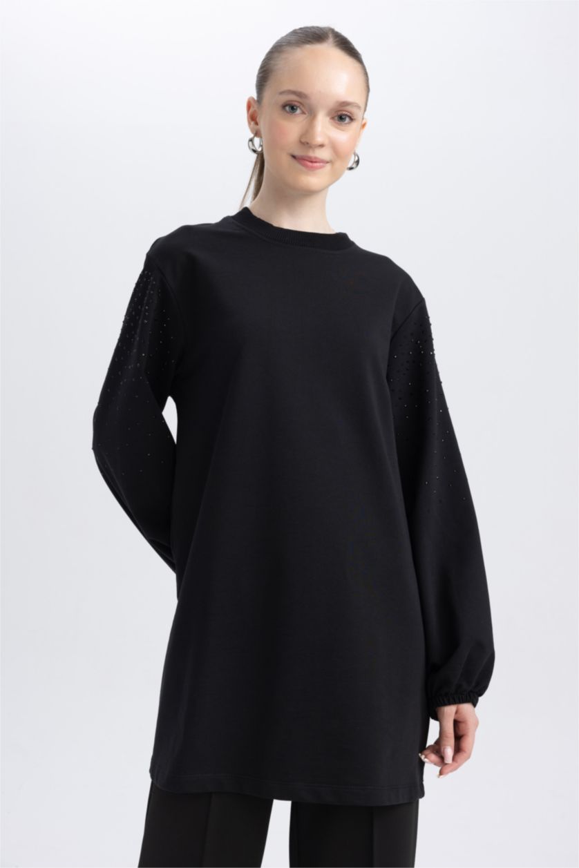 FEMME Noir Tunique Coupe Régulière Col Rond