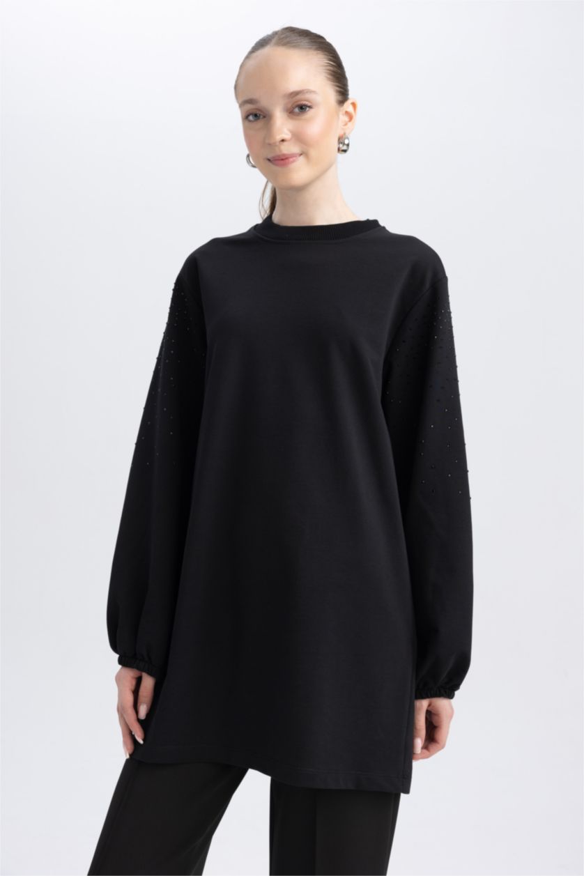 FEMME Noir Tunique Coupe Régulière Col Rond