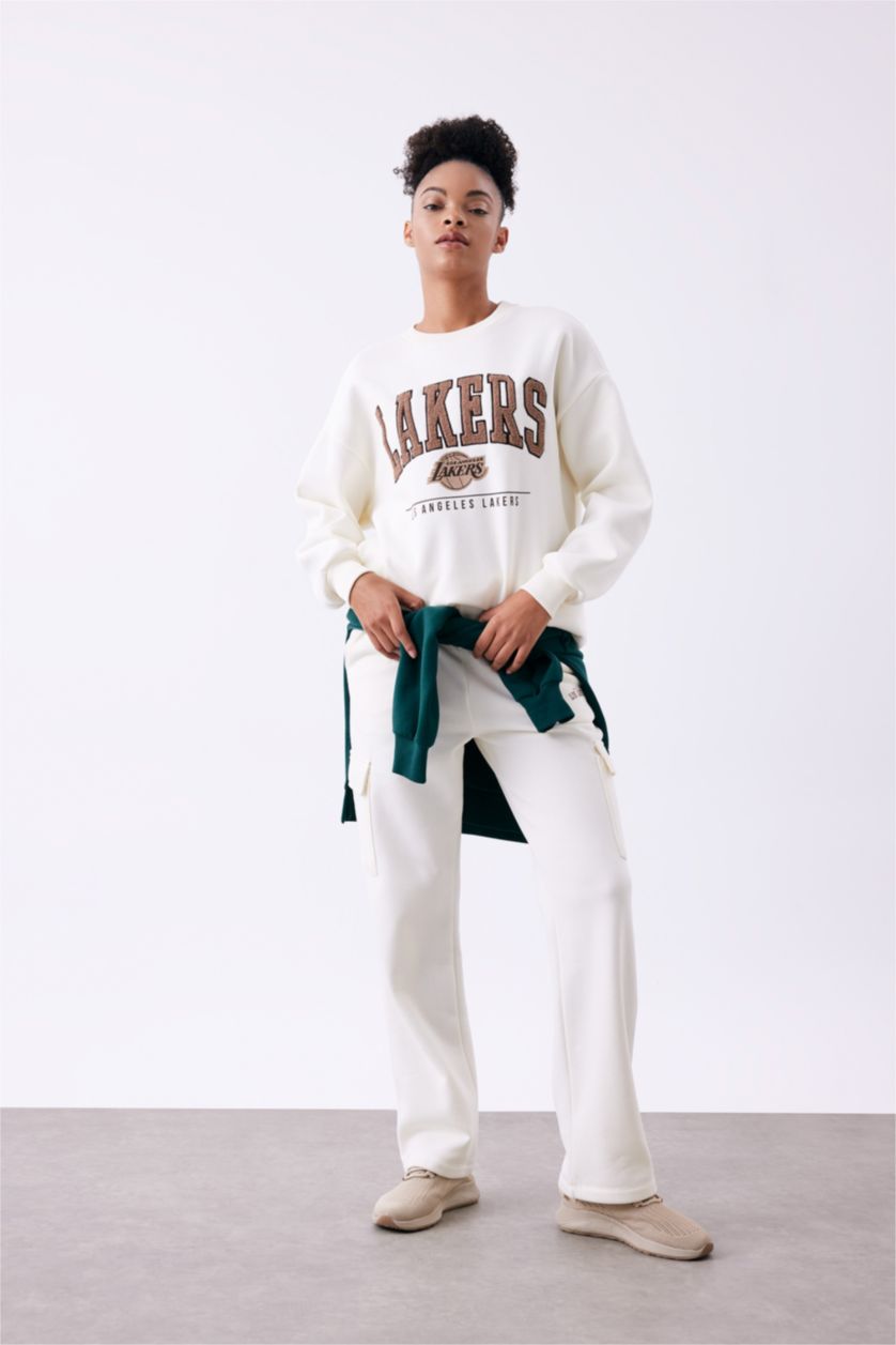 WOMAN Ecru Standard Fit Wide Leg Long Sweatpants