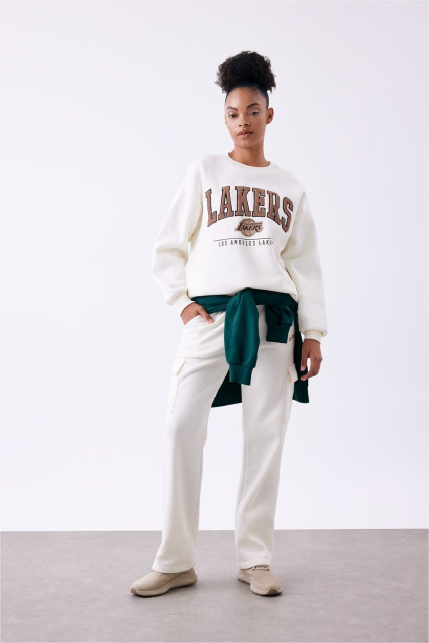 WOMAN Ecru Standard Fit Wide Leg Long Sweatpants