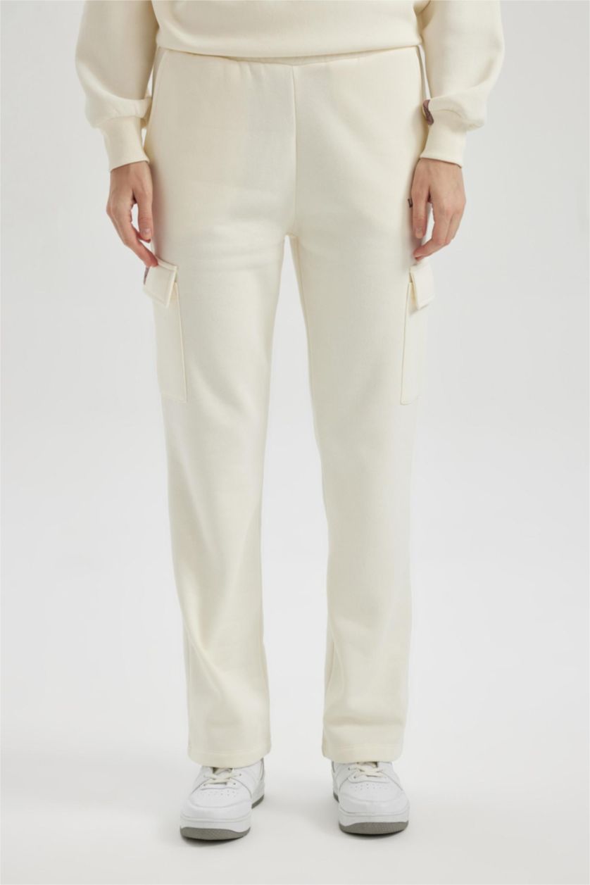 WOMAN Ecru Standard Fit Wide Leg Long Sweatpants