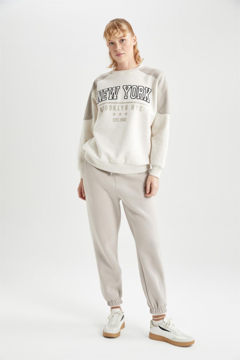 حريمي اللون الحجري بنطلون سويت بانتس تقيل قصة عادية بجيب