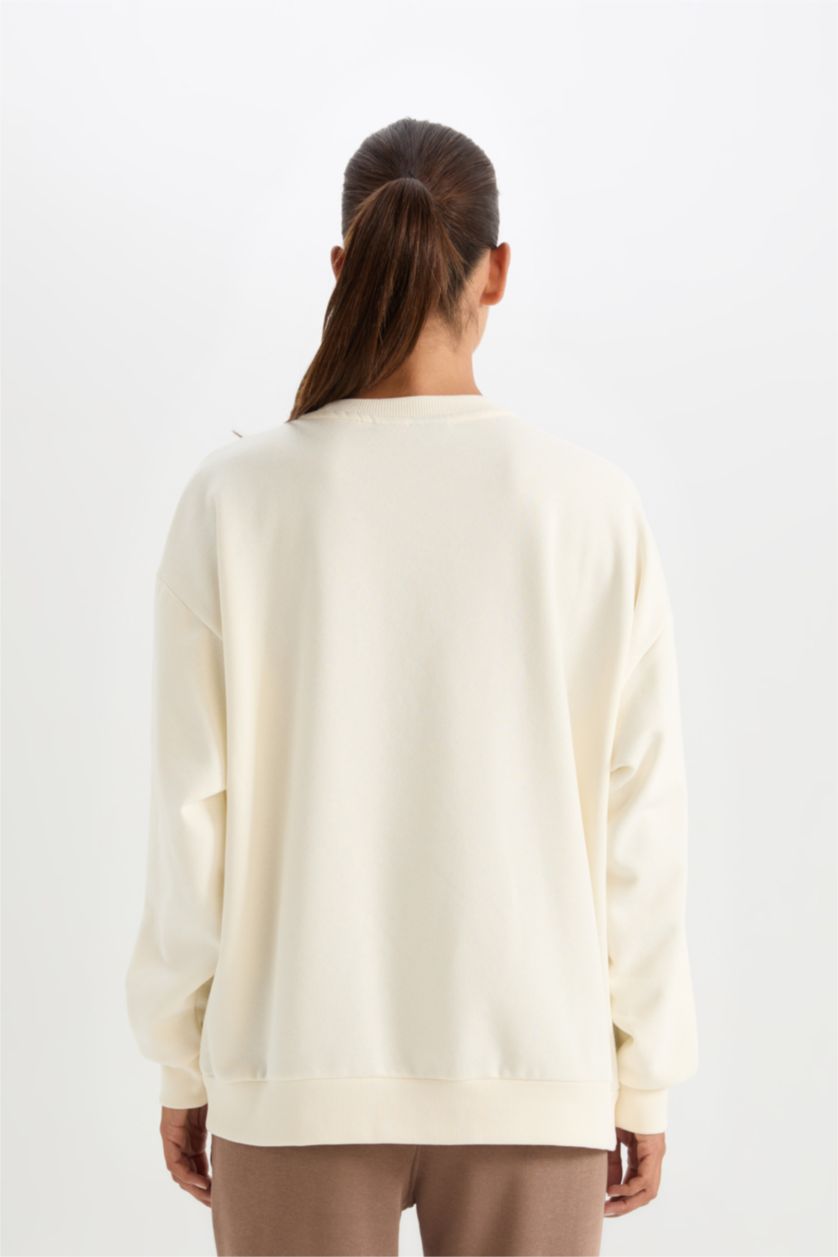 WOMAN Ecru DeFactoFit NBA Los Angeles Lakers Oversize Fit Thick Fabric Sweatshirt