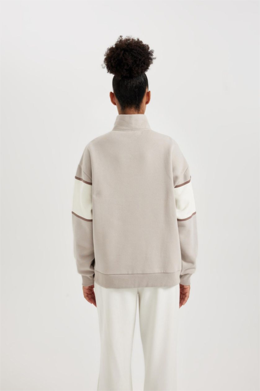 FEMME Beige Sweatshirt Oversize Avec Demi-Zip De Defactofit