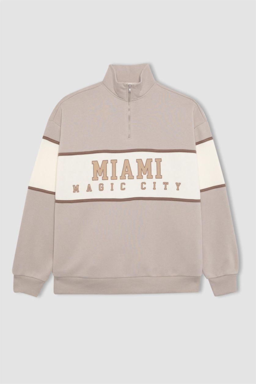 FEMME Beige Sweatshirt Oversize Avec Demi-Zip De Defactofit