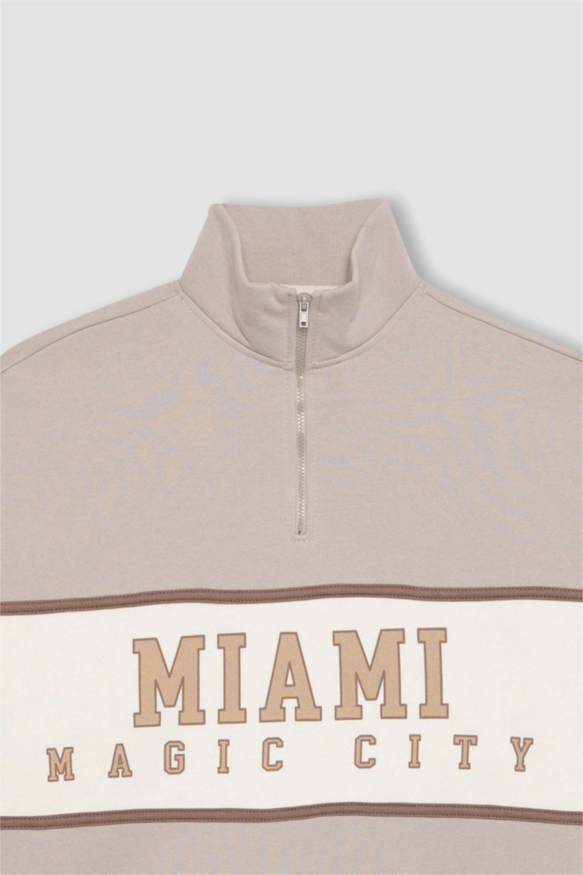 FEMME Beige Sweatshirt Oversize Avec Demi-Zip De Defactofit