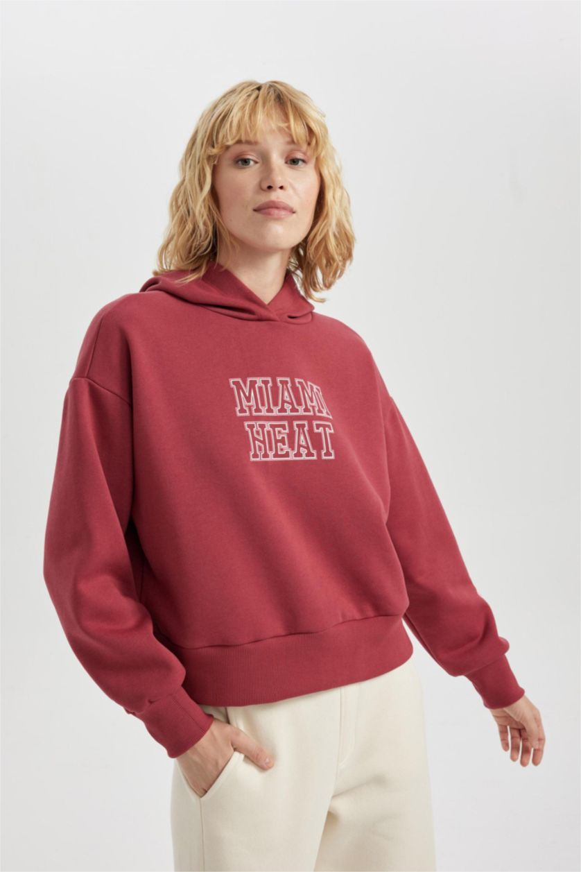 FEMME Bordeaux Clair Sweat à Capuche Manche Longue NBA