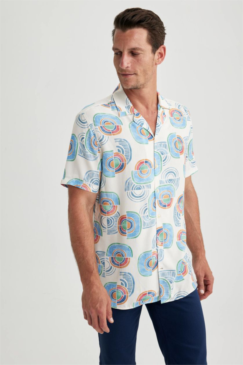 HOMME Écru Chemise À Manches Courtes Coupe Moderne