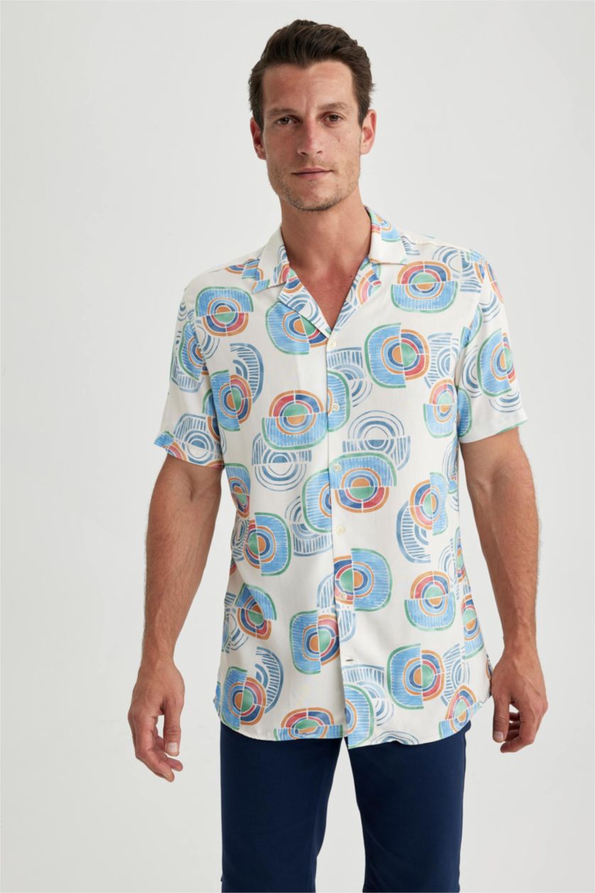 HOMME Écru Chemise À Manches Courtes Coupe Moderne