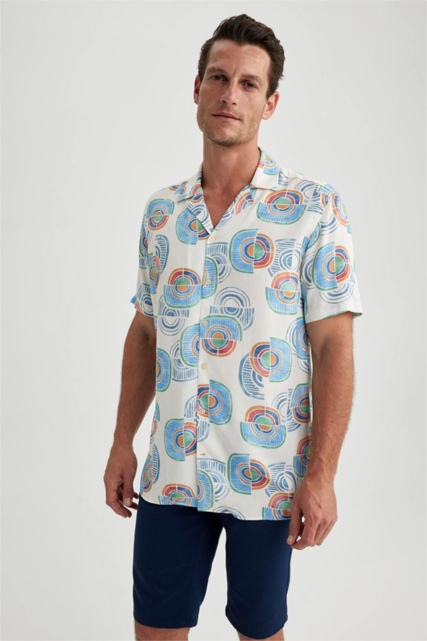 HOMME Écru Chemise À Manches Courtes Coupe Moderne