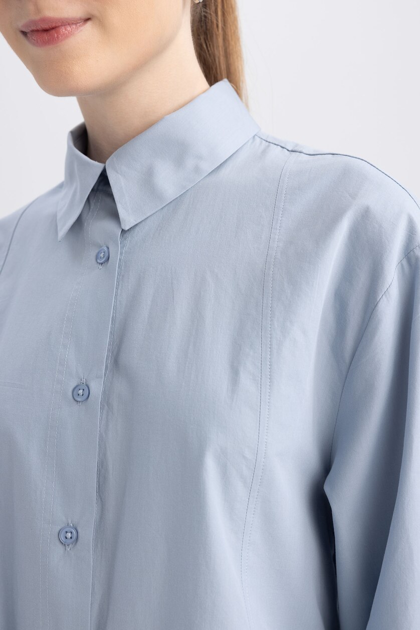 نساء أزرق فاتح Relax Fit Poplin Long Sleeve Tunic