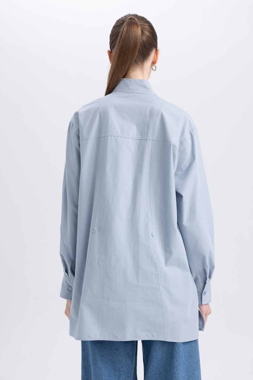 نساء أزرق فاتح Relax Fit Poplin Long Sleeve Tunic