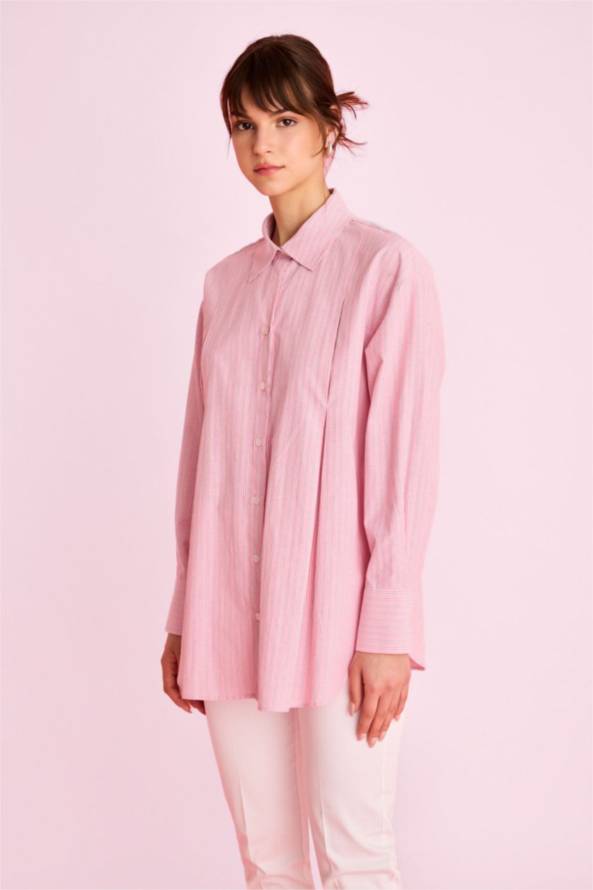 FEMME Rose Chemise Tunique Coupe Relax à Manches Longues Popeline Imprimée