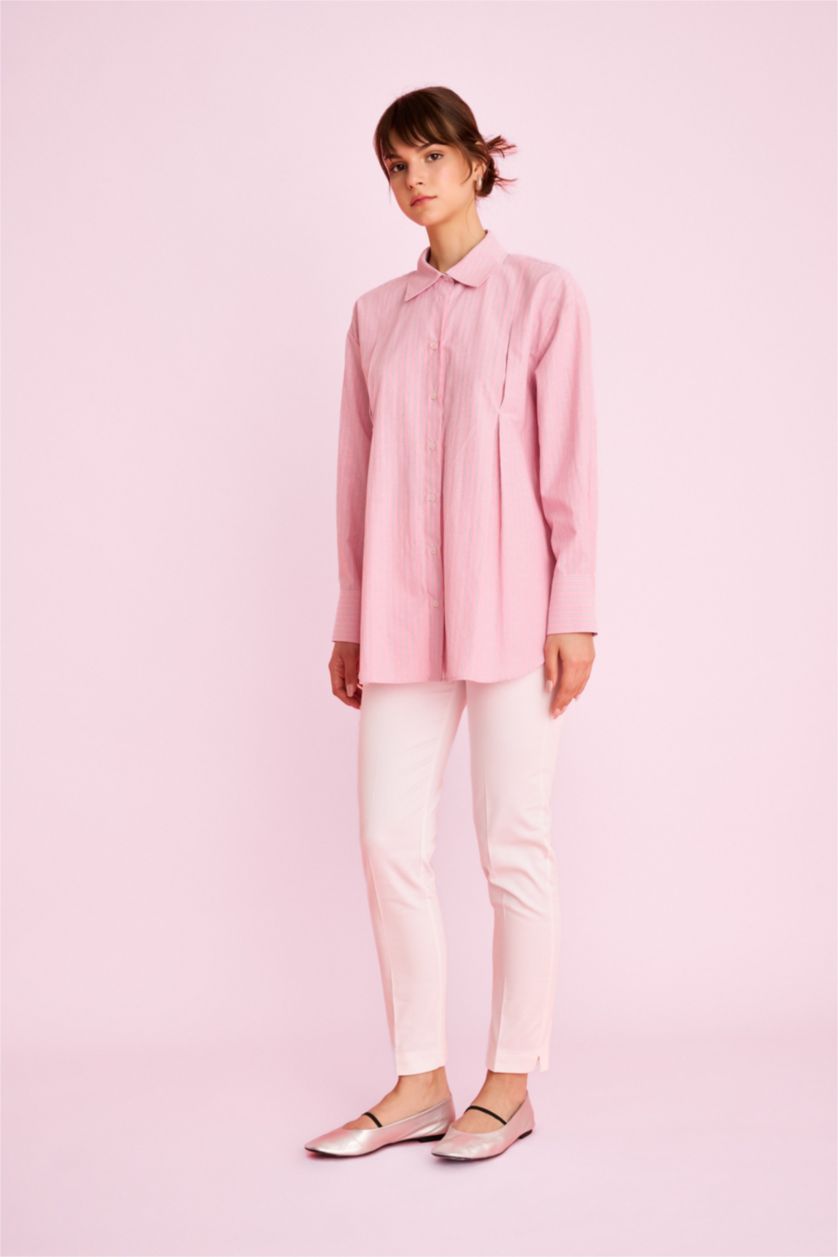 FEMME Rose Chemise Tunique Coupe Relax à Manches Longues Popeline Imprimée