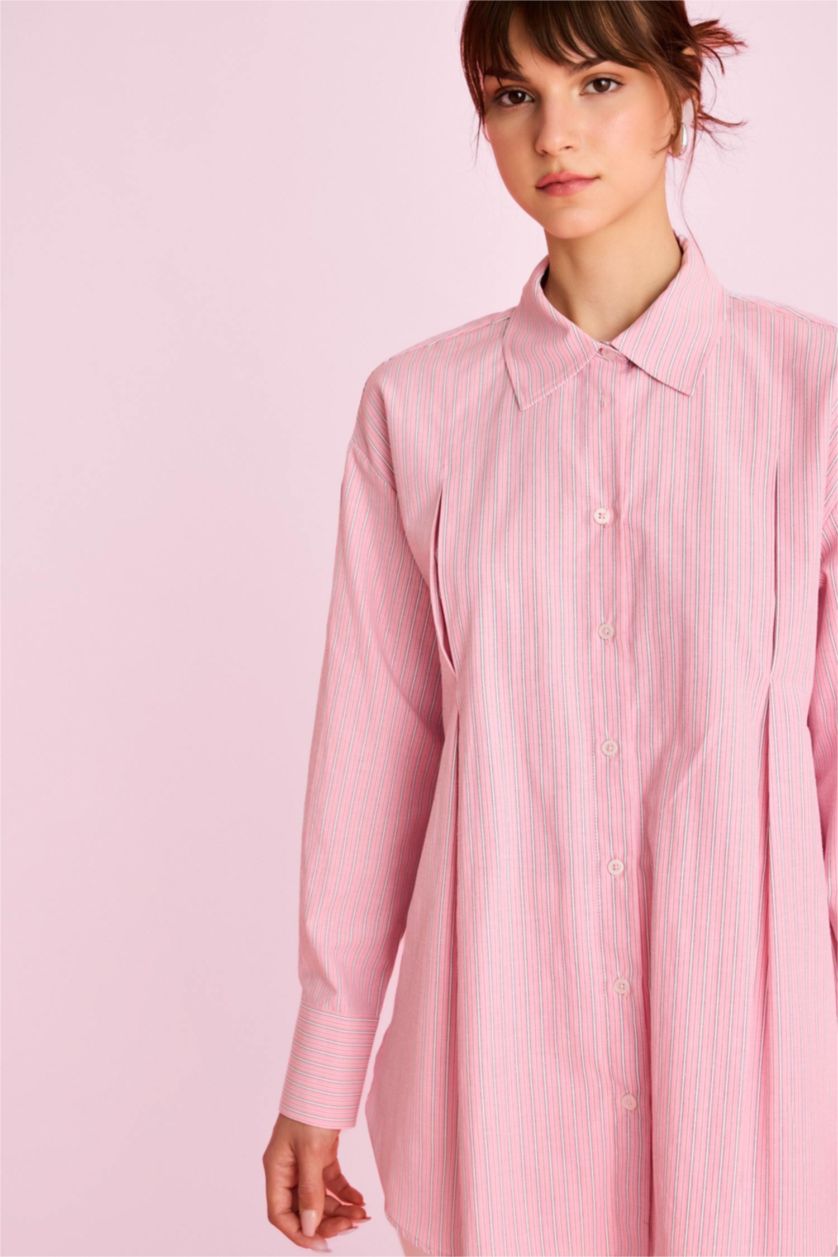 FEMME Rose Chemise Tunique Coupe Relax à Manches Longues Popeline Imprimée