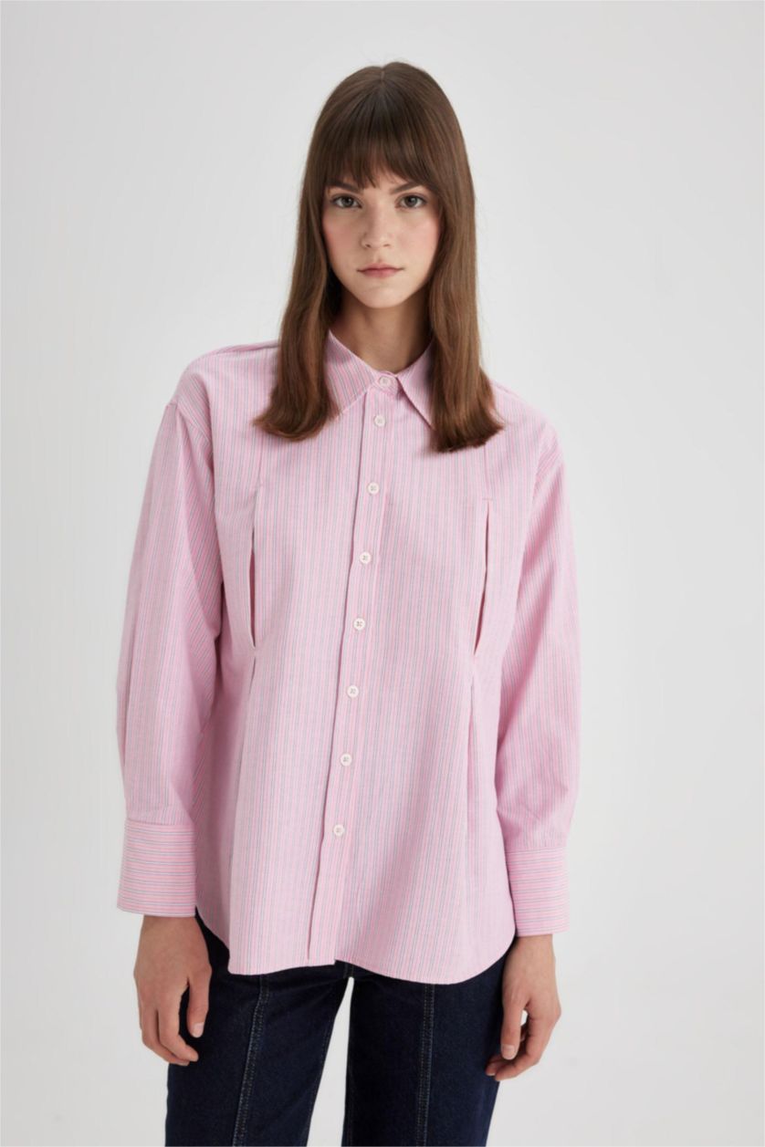 FEMME Rose Chemise Tunique Coupe Relax à Manches Longues Popeline Imprimée